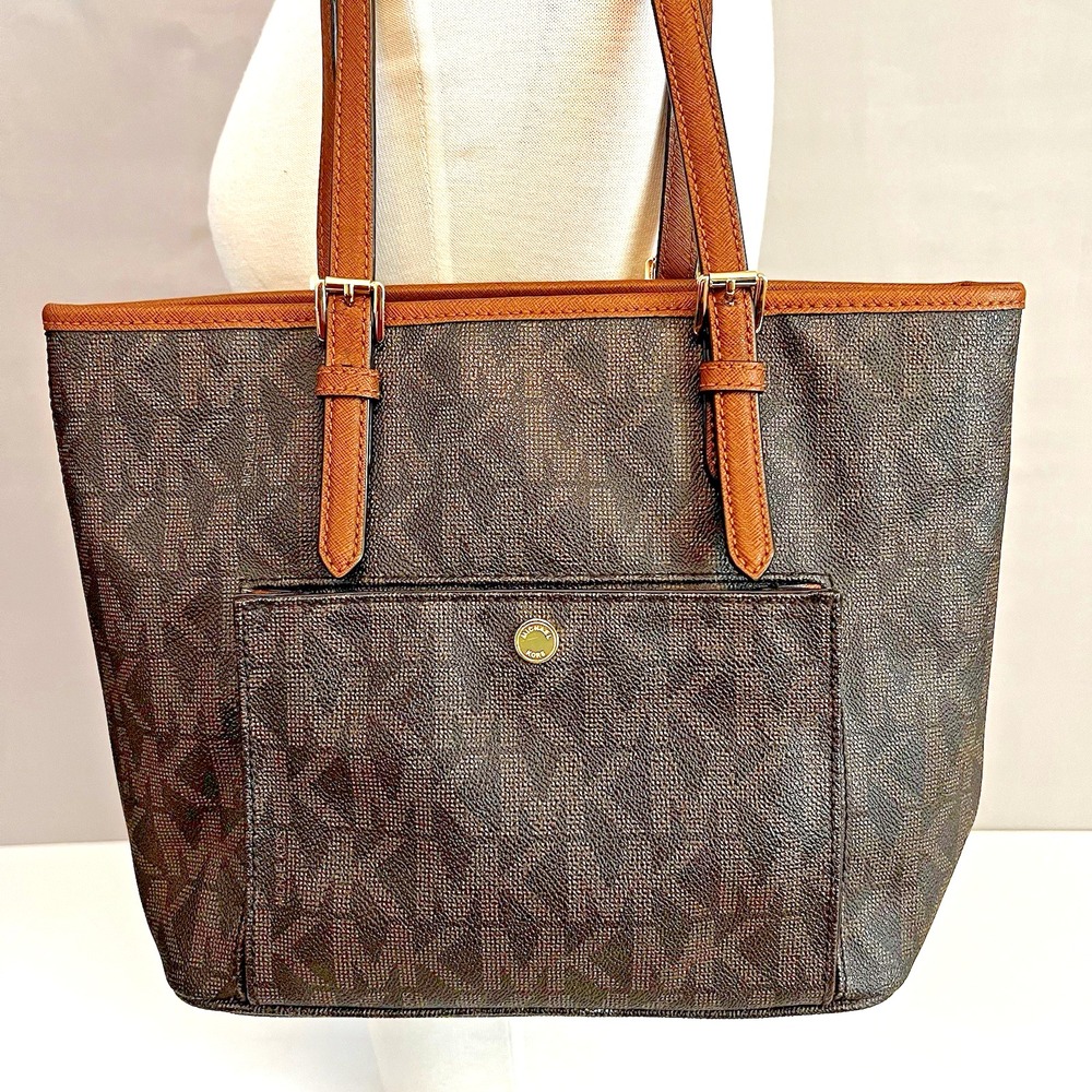 Michael Kors Signature Jet Set‎ Tote Bag Top Zip Snap Pocket